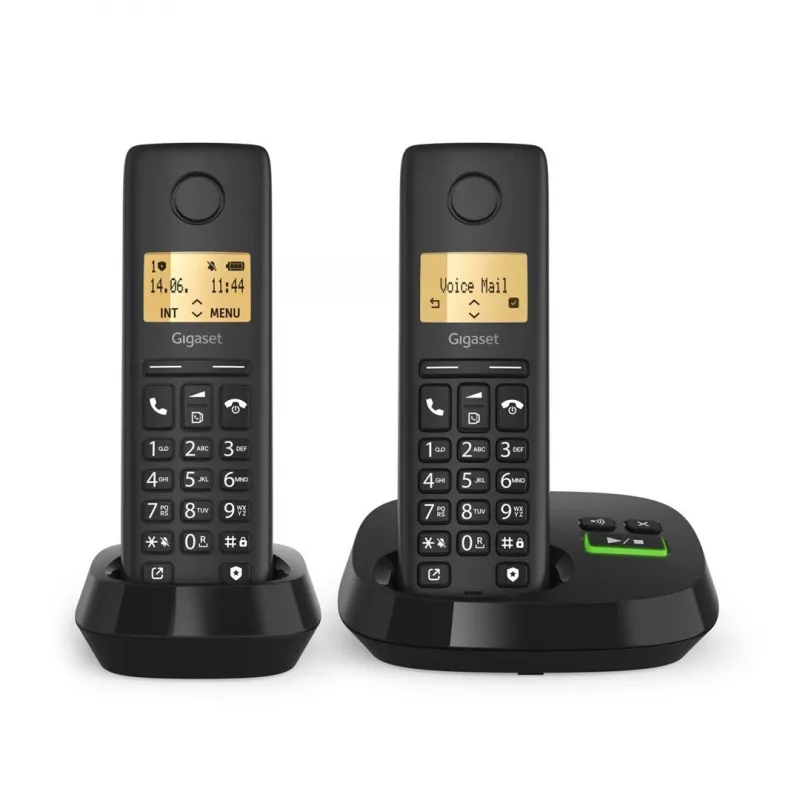 Bezvadu analogais/DECT telefons Gigaset PURE 100A Duo — 2 klausules, skaļrunis, zvanītāja ID, 1,5 collu displejs, melns
