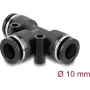 Pneimatiskais T veida savienotājs DELOCK 10 mm ar divām montāžas atverēm, melns metāls/plastmasa, iekšējā vītne, 55 mm