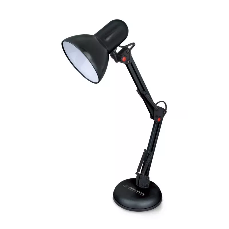 Galda lampa ESPERANZA AVIOR E27 12W LED, melna, regulējams augstums, elastīga svira, E27 ligzda