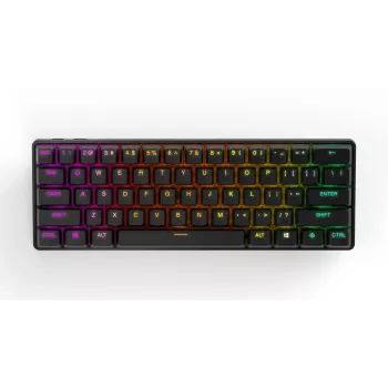 Mehāniskā spēļu klaviatūra STEELSERIES Apex Pro Mini Wireless — 60% formas faktors, USB + RF bezvadu + Bluetooth, QWERTY US, melna