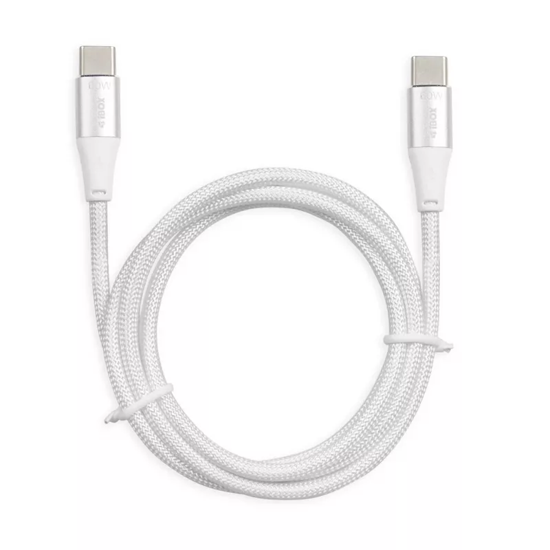 USB-C uz USB-C kabelis IBOX IKUTC2W 2 m, USB 2.0, 3 A, balts, tekstila pinums