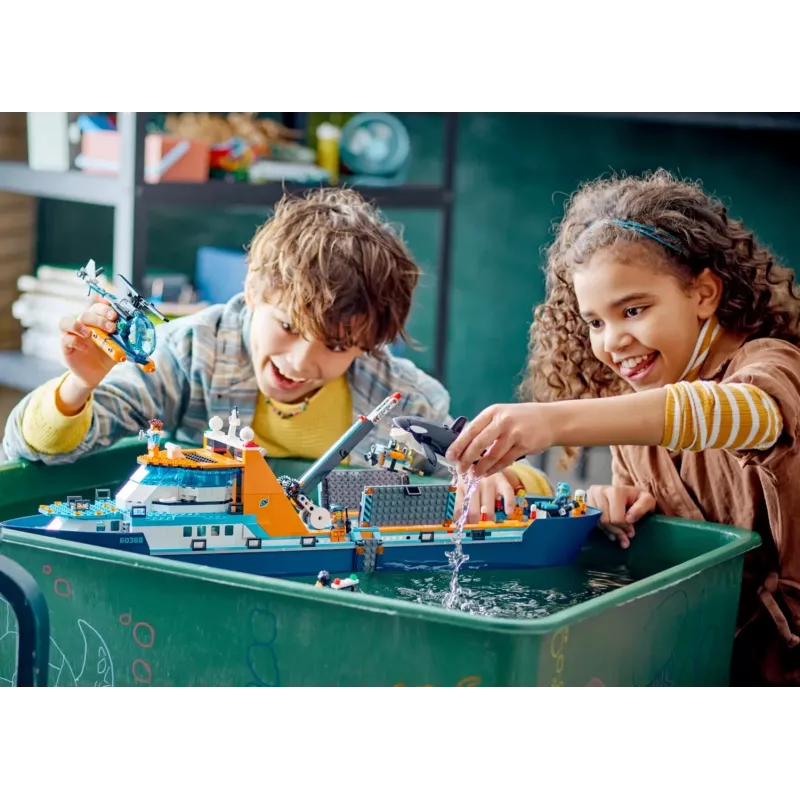 Konstrukciju rotaļlieta LEGO City Arktikas izpētes kuģis 60368 — 815 gab., 7+ gadi, ietver 4 minifigūras