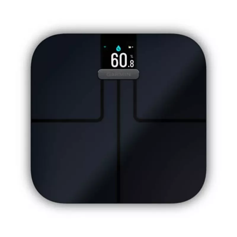 Elektroniskie personālie svari GARMIN Index S2 — melni, maks. 181,4 kg, Wi‑Fi/Bluetooth, ķermeņa kompozīcija