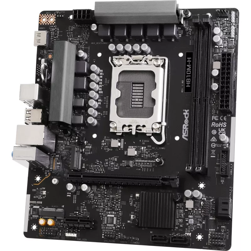 Mātesplate ASROCK H810M‑X micro ATX Intel H810 LGA 1851 DDR5 2× DIMM 128GB M.2 2.5GbE HDMI DisplayPort