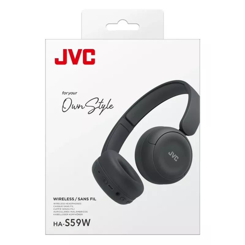 Austiņas JVC HA-S59W — vadu un bezvadu Bluetooth, USB‑C, supra-aural, 20–20000 Hz, 1,2 m kabelis, 148 g, melnas