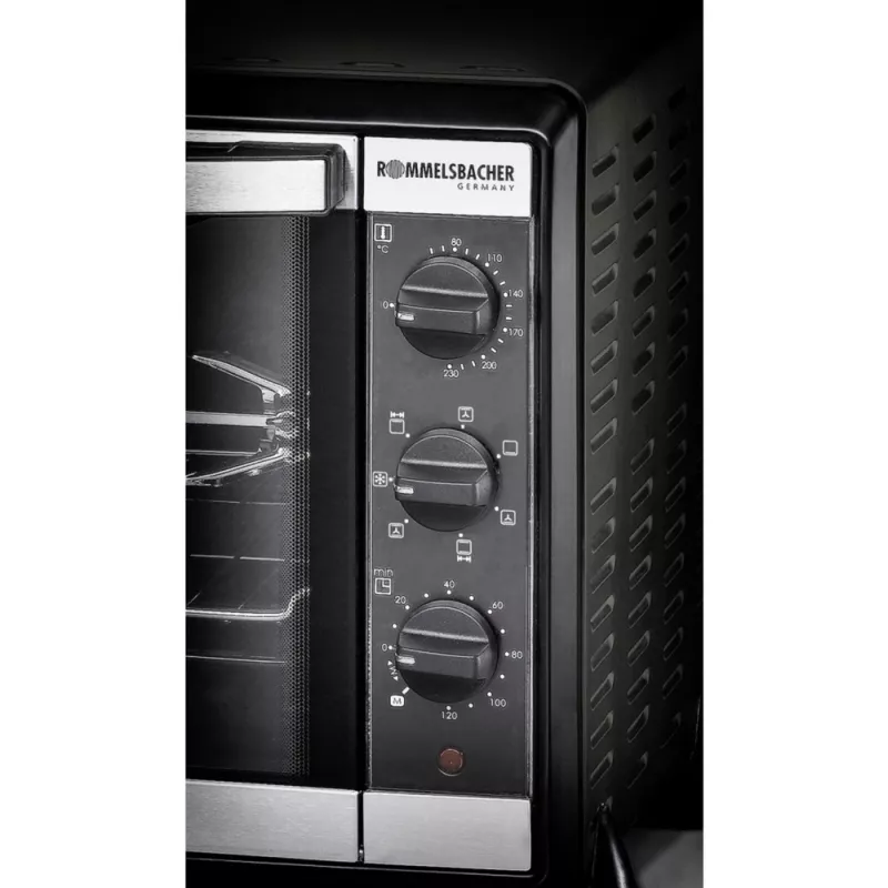 Rommelsbacher BG 1550 elektriskā krāsns, melna, 30 L, 80–230 °C, 7 režīmi, rotējošais iesms, 120 min taimeris
