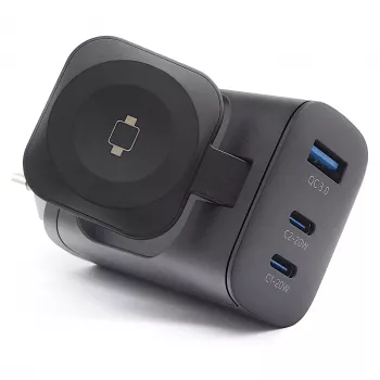 RealPower 450476 mobilās ierīces lādētājs Ārējam akumulatoram, viedpulksteņiem, planšetdatoriem Melns Maiņstrāva Bezvadu uzlāde Ātrā uzlāde Iekštelpās