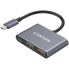 USB-C 3-in-1 centrmezgls CANYON DS-3 tumši pelēks — USB-C uz USB-A + HDMI + strāvas padeves caureja