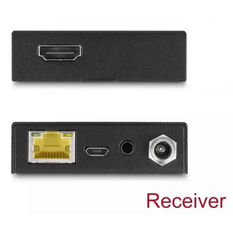 AV raidītāja un uztvērēja komplekts DELOCK 65955 — Cat6/Cat6a HDMI paplašinātājs, līdz 3840×2160, vadu, Micro-USB B barošana