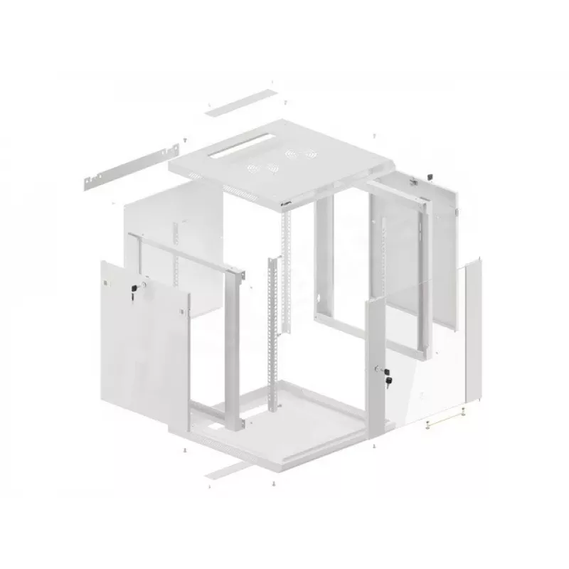 Lanberg pie sienas stiprināms instalācijas plaukts 19 inch 12U 600x600mm pelēks (stikla durvis)