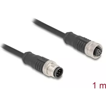 Delock M12 kabelis, A-kodēts, 8 kontaktu spraudnis uz ligzdu, PVC, 1 m (80803)
