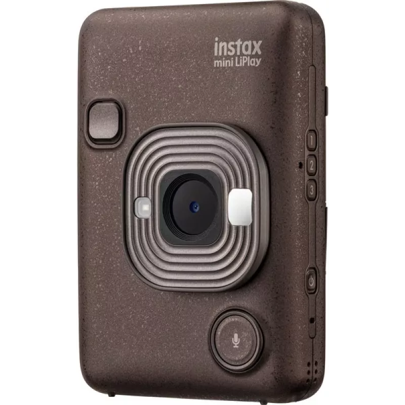 Tūlītējās drukas kamera Fujifilm Instax mini LiPlay — 1/5 collas 2560×1920 CMOS, drukā 86×54 mm, 2,7 collu TFT, bronzas krāsā
