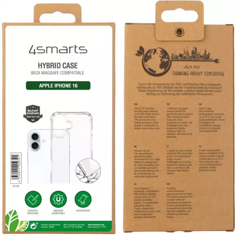 Vāciņš 4smarts iPhone 16 15,5 cm (6,1 collas) Caurspīdīgs