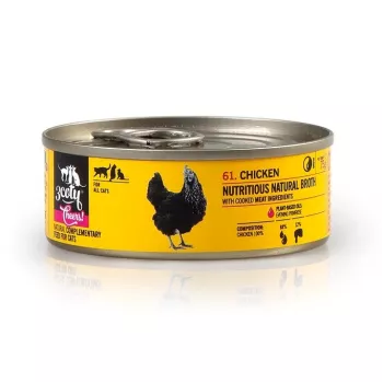 Mitrā kaķu barība 3coty Chicken Cheers 75 g — pilnvērtīga mitrā barība pieaugušiem kaķiem, porciju paciņa, 12 % olbaltumvielu, 7,5 % tauku, 80 % mitruma