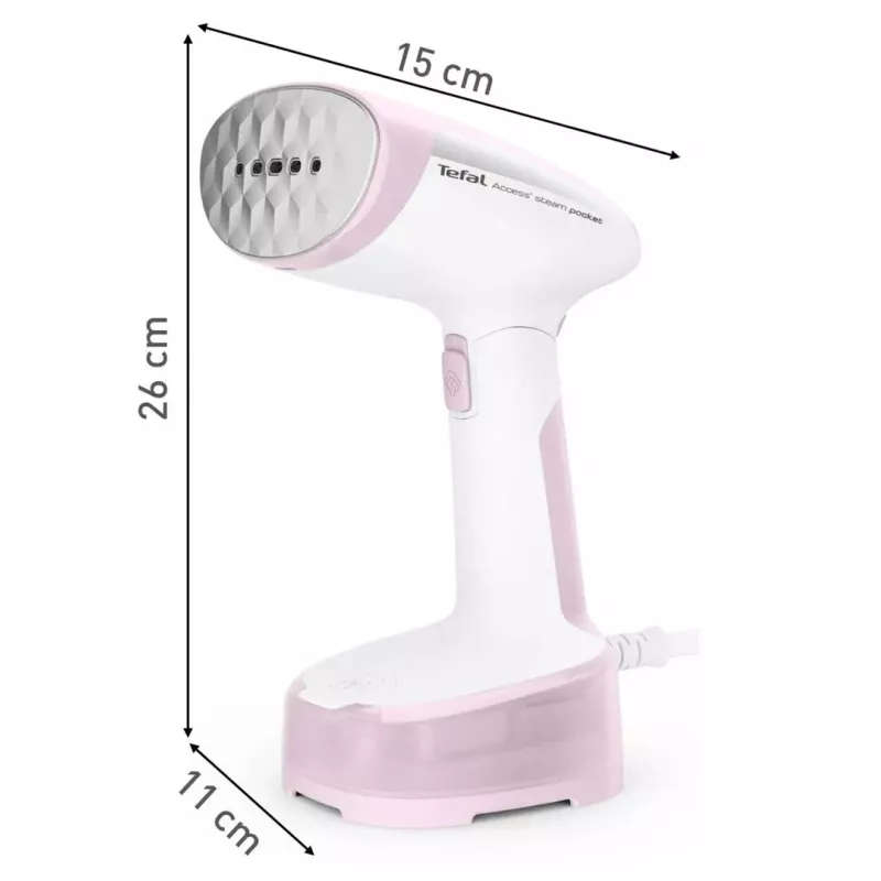Rokas apģērbu tvaikonis Tefal DT3050, 1300 W, 20 g/min tvaika, 0,12 L tvertne, 2,6 m vads, rozā