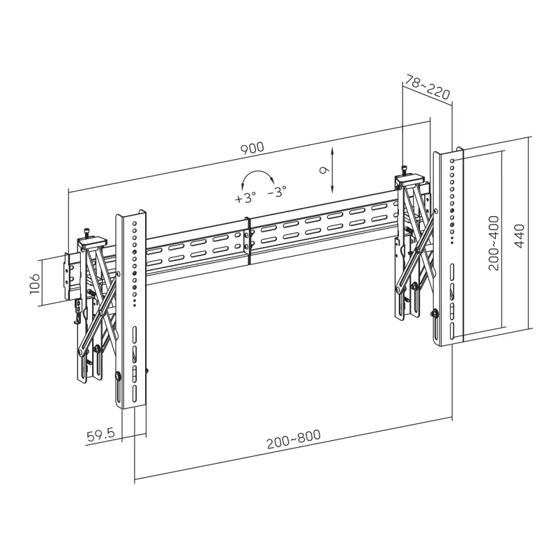 SBOX LVW02-48T fiksēts televizora sienas stiprinājums 37–70 collu ekrāniem, maks. 70 kg, VESA līdz 800×400