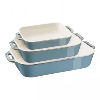 Staub 40508-172-0 keramikas taisnstūra cepamtrauku komplekts, 3 daļas, antīkā tirkīza