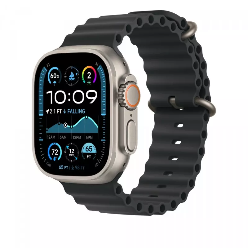Band Apple 49mm Melns Ocean Band Extension Natural Titanium Finish