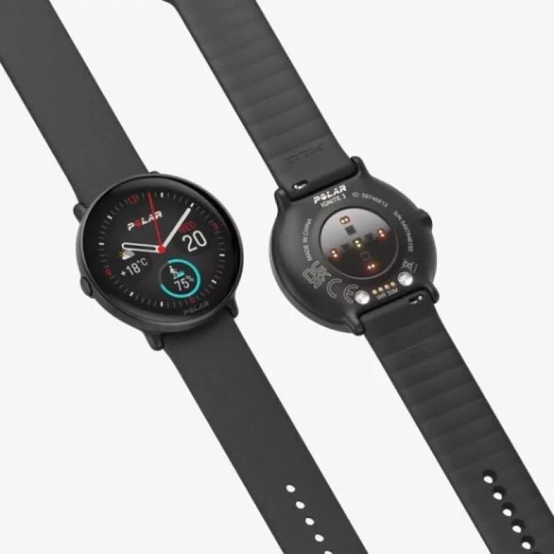 Polar Ignite 3 - Sporta pulkstenis ar siksniņu - Silikons - Siksniņas izmērs: S/L - Displejs 3,3 cm (1,28 inch) - 32MB - Bluetooth - 35 g - Nakts melns (900106234)