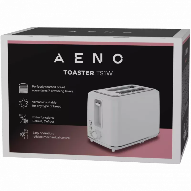 Elektriskais tosteris, balts, 220-240V, 50-60Hz, 920-1080W, 2 sloti, 3 režīmi, 7 grauzdēšanas līmeņi