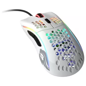 Glorious Model D gaming pele - Balta, spīdīga + Grip Tape - melna