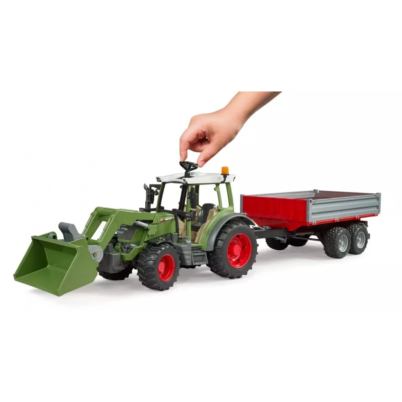 Rotaļu traktors BRUDER Fendt Vario 211 ar priekšējo iekrāvēju un sānu piekabi