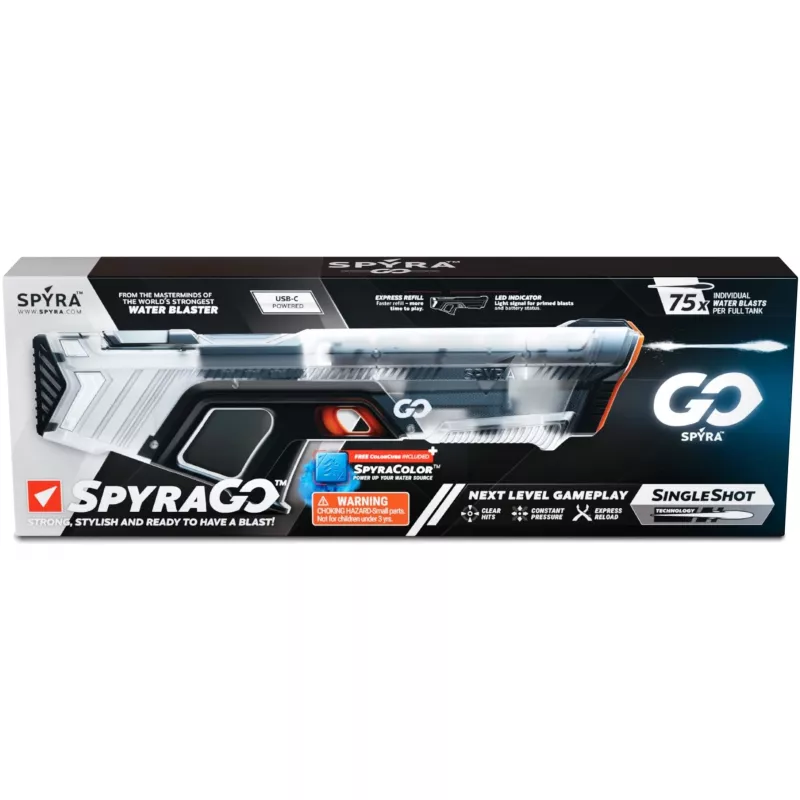 Ūdens pistole SpyraOne SpyraGO Clear Transparent — kompakts uzlādējams ūdens strūklu raidītājs SPGO1T
