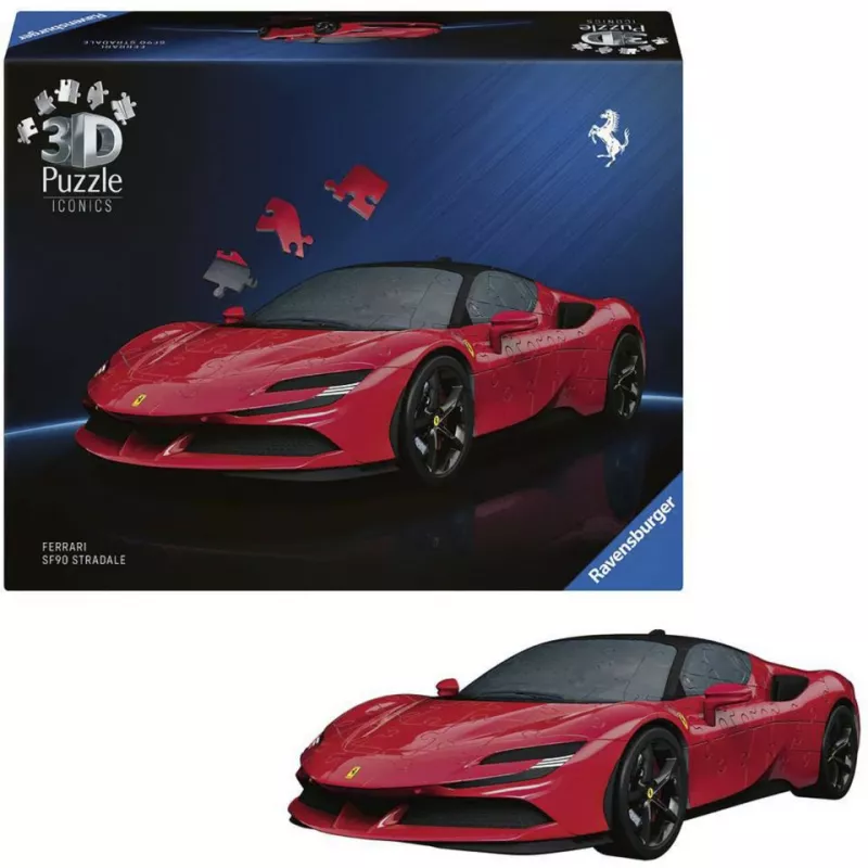 3D Puzzle Ravensburger Iconics Ferrari SF90 Stradale – kolekcionējama modeļa komplekts