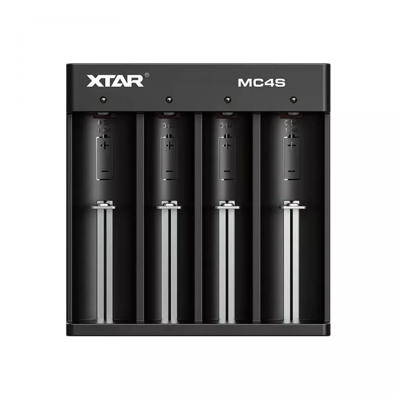 XTAR MC4S 4 vietu galda bateriju lādētājs cilindriskām Li-ion 18650 un NiMH (A/AA/AAA/AAAA/C/D) baterijām, 1 A izeja, 5 V ieeja, melns