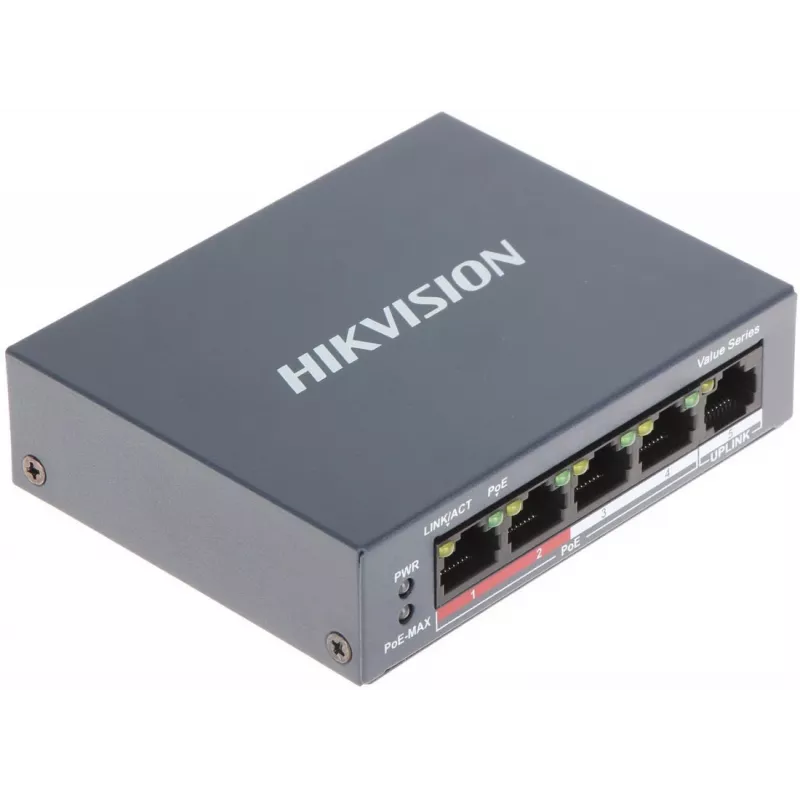 Hikvision DS-3E0105P-E/M(B) tīkla komutators L2 Fast Ethernet (10/100) Power over Ethernet (PoE) pelēks