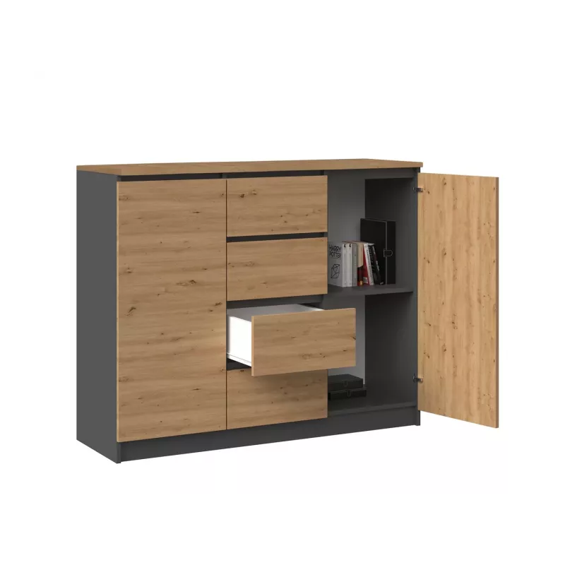 Kumode Topeshop 2D4S ANT/ART BA KPL — 4 atvilktnes, antracīts/ozols, 1200×400×970 mm, kokskaidu plātne
