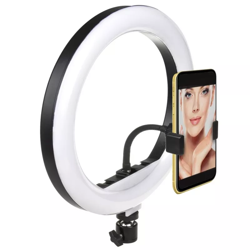 Maclean MCE610 10 12W LED gredzena gaisma ar statīvu un Bluetooth slēdzi, 3 krāsas, 10 spilgtuma līmeņi, 10%–100% regulējams spilgtums, 160 LED, viedtālruņa turētājs, apgaismojuma gaisma