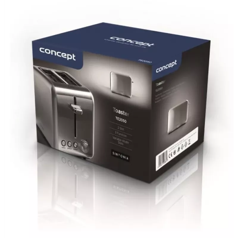 Toaster Concept Solution TE2050 — 2 šķēles, 950 W, nerūsējošais tērauds, 280×160 mm