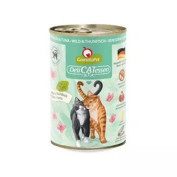Slapjā kaķu barība Fox4Pets Granatapet DeliCATessen Venison & Tuna 400 g, pilnvērtīga barība pieaugušiem kaķiem, 78% mitrums