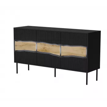 Kumode cama meble INSERTO 3D 143,5×40×80 cm melna ar LED, skaidu plātne, 16 mm rāmis