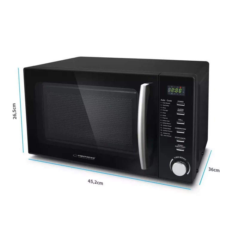 Kombinētā mikroviļņu krāsns ESPERANZA COCINERO 1200 W, 20 L, grils 900 W, LED displejs, uz darba virsmas, melna