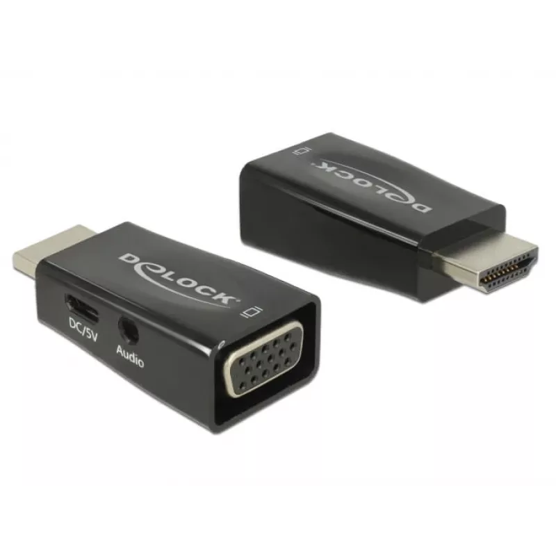 Kabeļa savienotāju adapteris DeLOCK 65901 HDMI A uz VGA un 3,5 mm audio melns