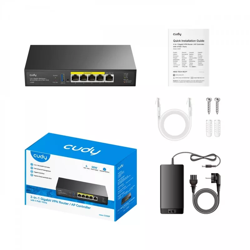 Bezvadu maršrutētājs Cudy C200P Dual Band 300 Mbps, Gigabit Ethernet, USB 3.0, Metāla korpuss