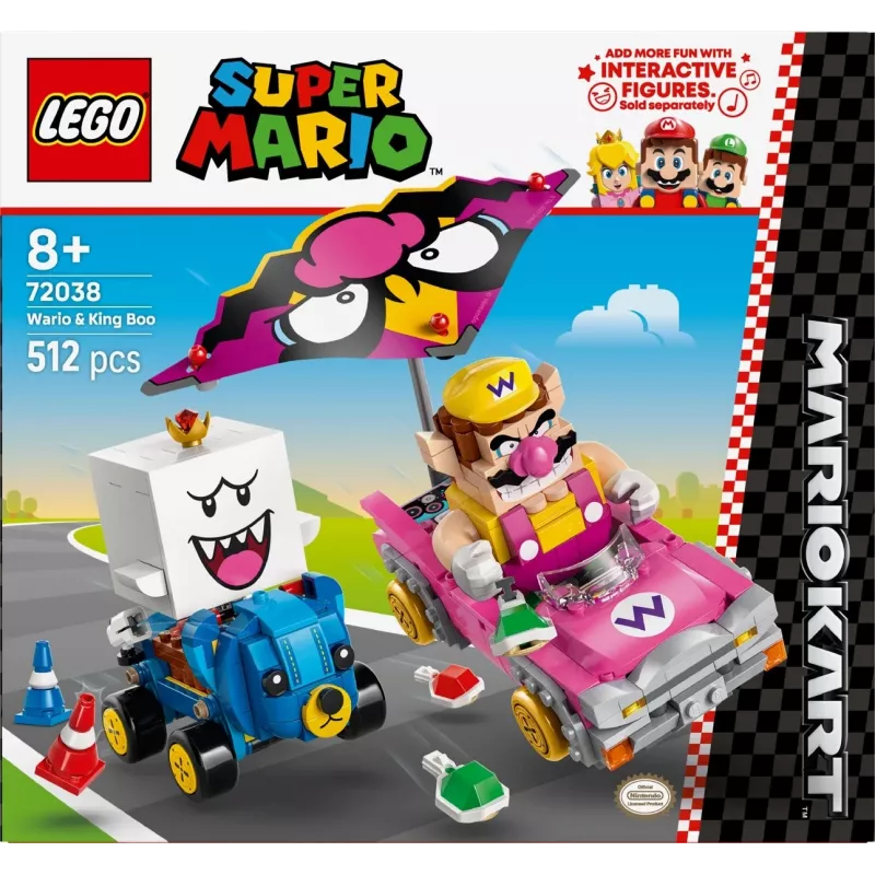 LEGO konstruēšanas rotaļlietu komplekts 72038 Super Mario Mario Kart Wario King Buu Huu – tēlu figūras un trases elementi