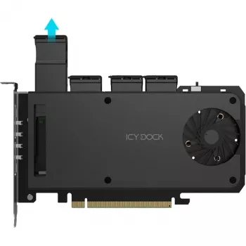 Mobilā plaukta adaptera karte icy dock MB204MP-1B — 4 × M.2 NVMe SSD karstās nomaiņas mobilais plaukts