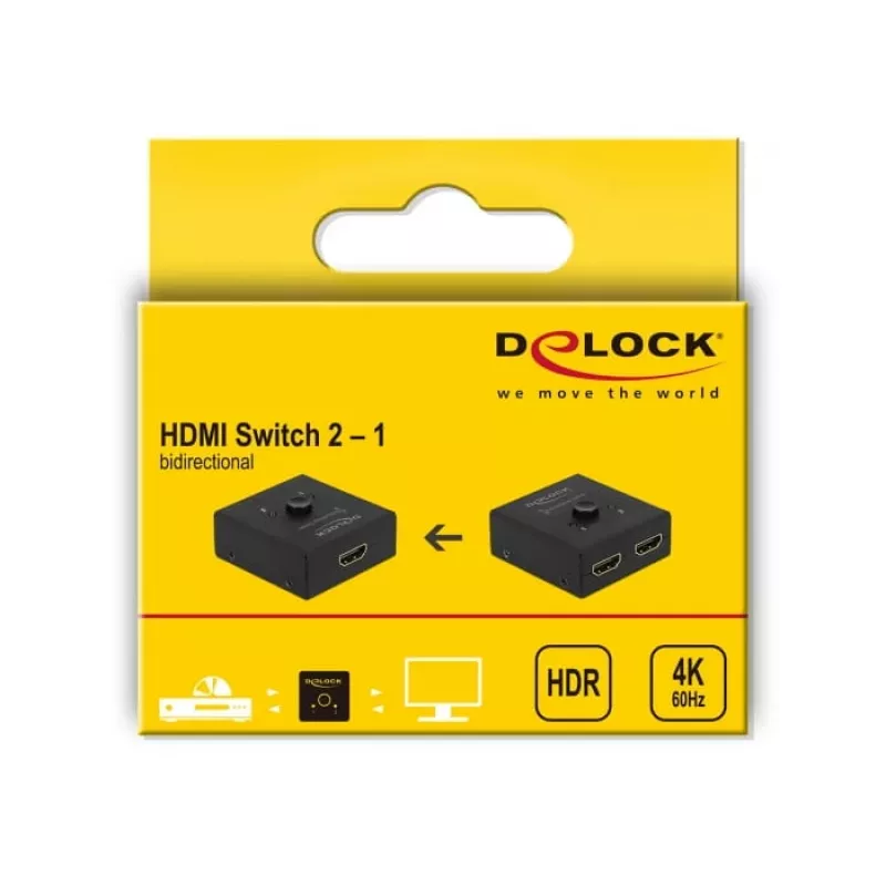 DeLock HDMI 2 - 1 divvirzienu 4K 60 Hz kompakts - Mazumtirdzniecības iepakojums - Video/Audio pārslēdzējs - 2 x HDMI - Galddatoram (64072)