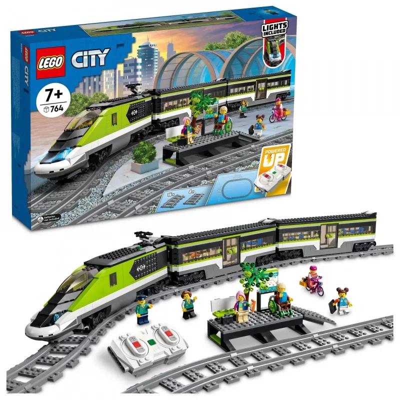 LEGO 60337 City Express pasažieru vilciena komplekts ar tālvadību, rotaļlietu dāvanas bērniem, zēniem un meitenēm ar strādājošiem priekšējiem lukturiem, 2 vagoniem un 24 sliežu ceļa gabaliem
