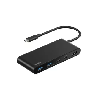 Belkin Connect, USB Type-C, HDMI, USB 2.0 Type-A, USB 3.2 Gen 1 (3.1 Gen 1) Type-C, MicroSD (TransFlash), SD, Melns, Apaļš kabelis, 0,2 m