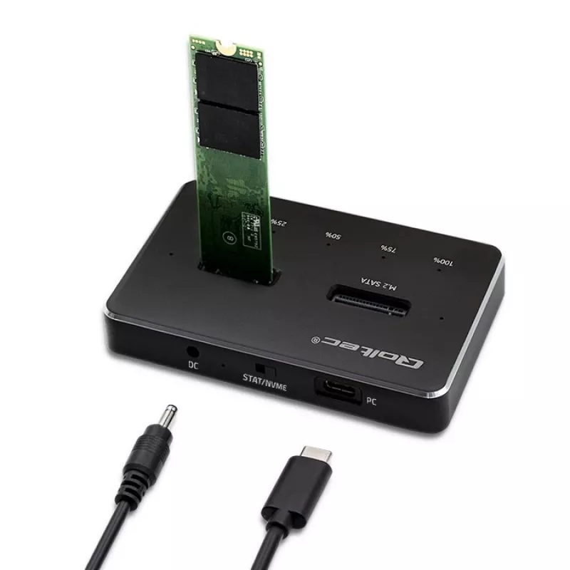Qoltec 52274 M.2 SSD diskdziņu dokstacija | NVMe | SATA | USB-C | DUAL 2 x 2TB