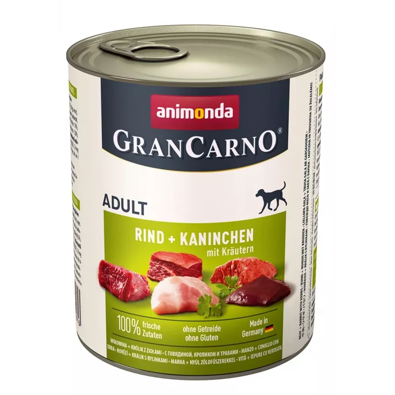 Mitrā suņu barība animonda GranCarno Liellopu gaļa + Trusis ar zaļumiem 800 g, pieaugušiem suņiem, kārba