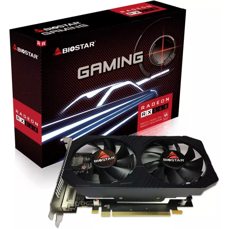 BIOSTAR Radeon RX 560 4 GB GDDR5 grafiskā karte, 128 bitu, PCIe 3.0, 1275/1175 MHz, HDMI+DP+DVI