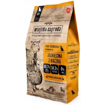 Sausā suņu barība wiejskazagroda Adult Small Lamb with Duck 9 kg — bezgraudu, 34% olbaltumvielu, 23% tauku