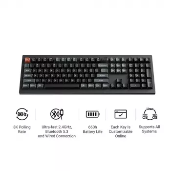 Mehāniskā pilnizmēra tastatūra Keychron V6 Ultra 8K — QWERTY, Bluetooth, RGB, melna