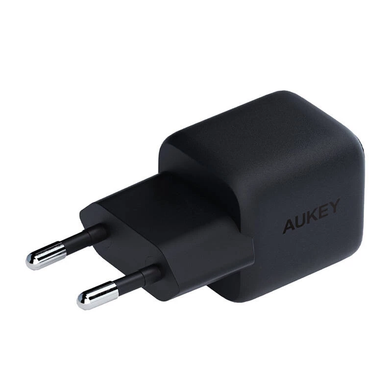 Sienas lādētājs Aukey PA-B1L USB-C 30 W melns — kompakts USB‑C PD strāvas adapteris
