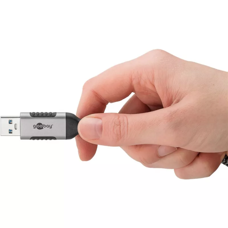 Ethernet kabelis USB-A 3.2 Gen1 spraudnis > RJ-45 spraudnis, LAN adapteris melns/sudraba, 1,5 metri, pīts auduma apvalks
